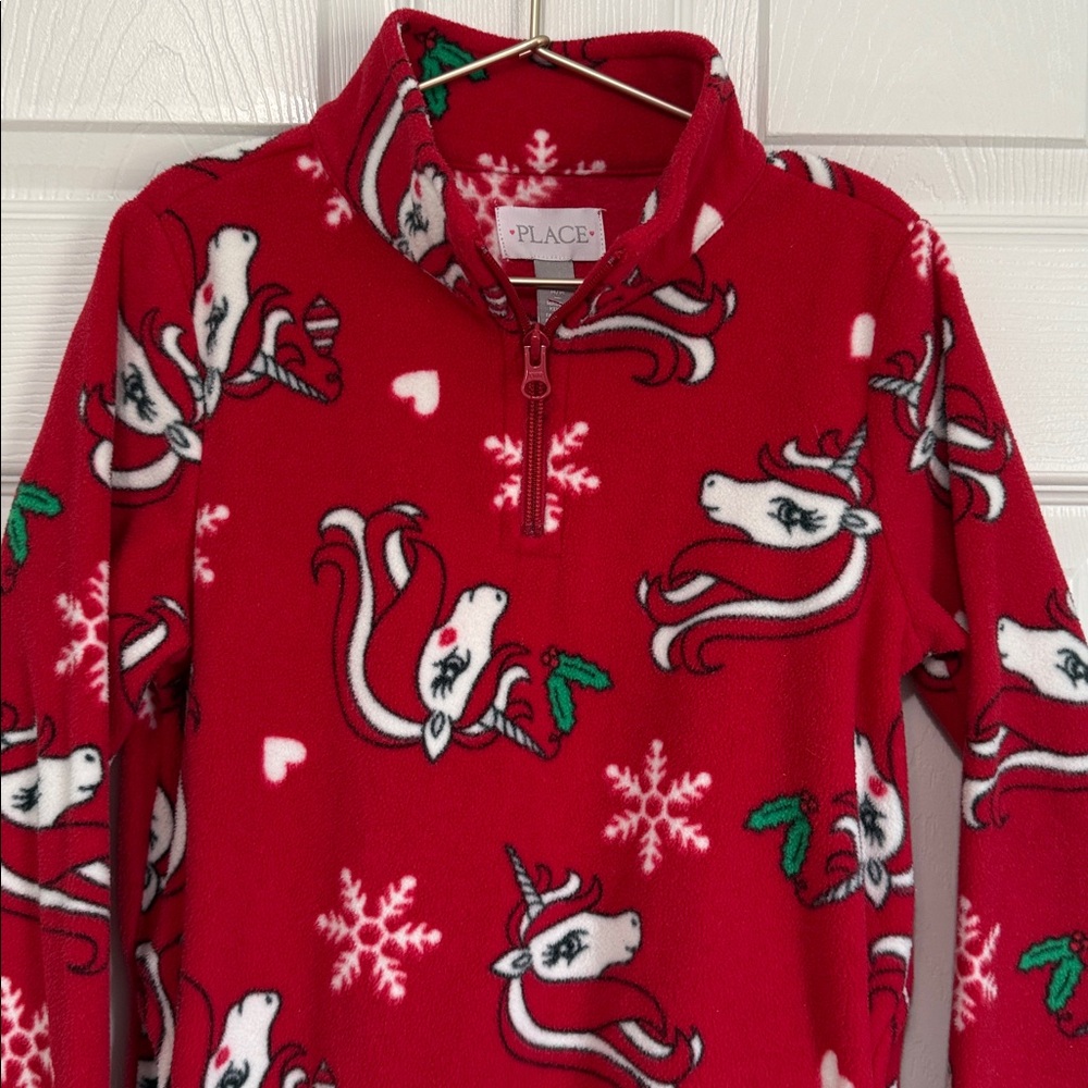 Children’s Place Christmas Unicorn Red Fleece Pullover
